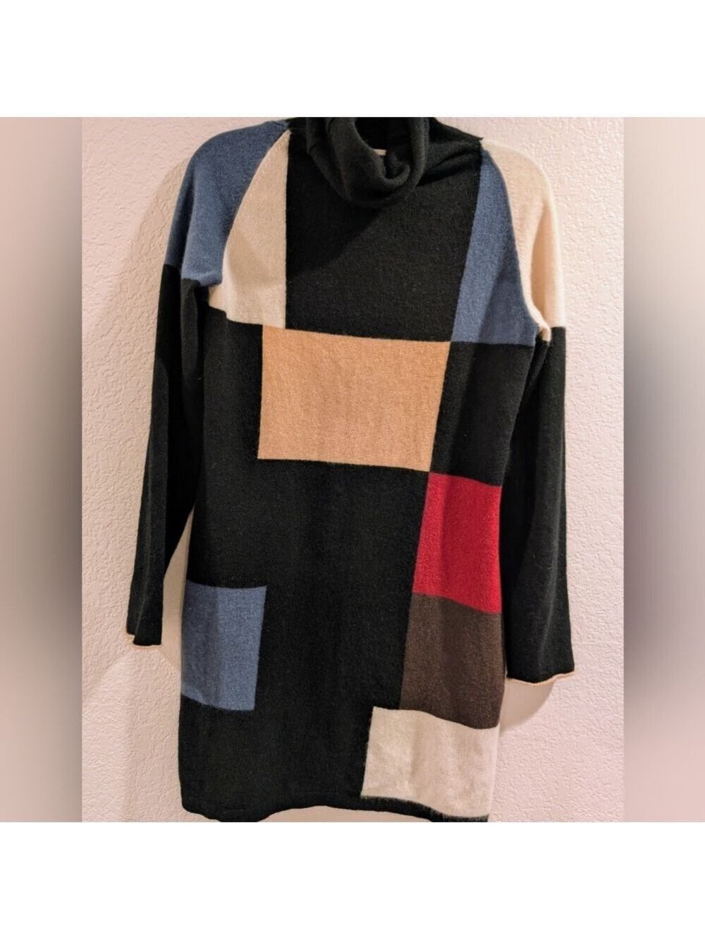 Vintage Color Block Cashmere Sweater Mini Dress Small - Picture 2 of 7